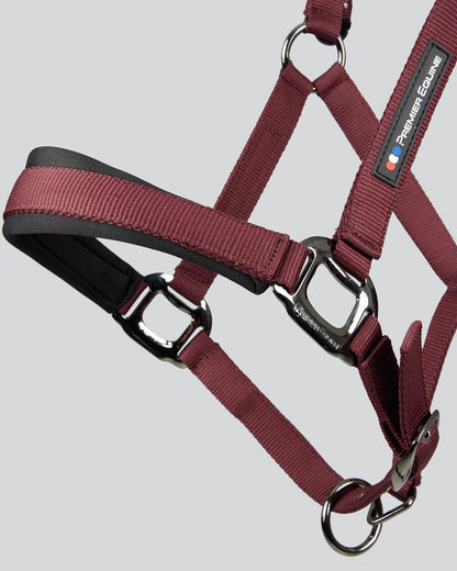 Premier Equine Corda Burgundy Padded Horse Headcollar with Lead Rope - Comfort & Adjustable Fit for Equestrian Use