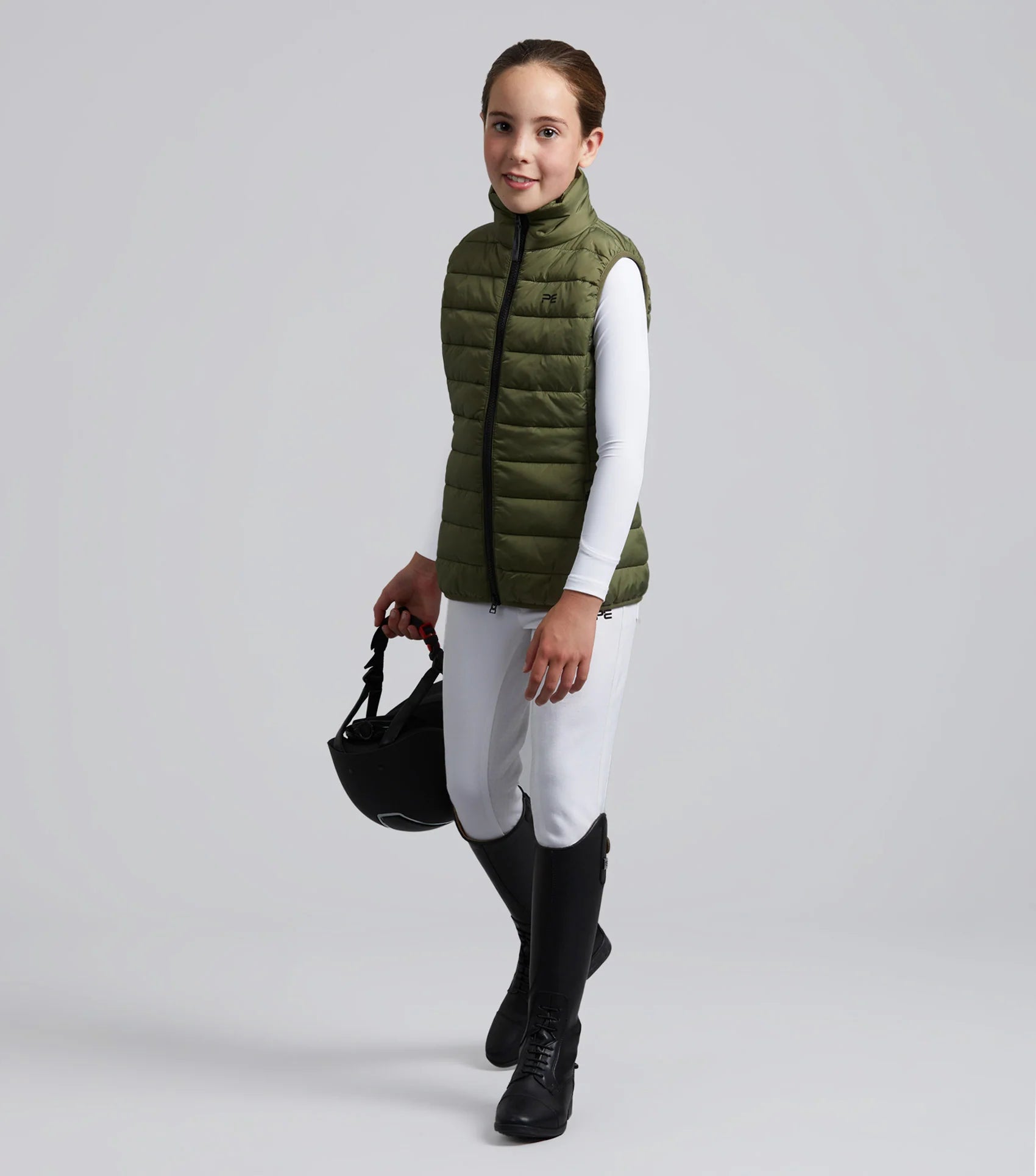 Premier Equine Junior Riding Gilet Olive - Young Equestrian in Stylish & Practical Quilted Vest for Horse Riding