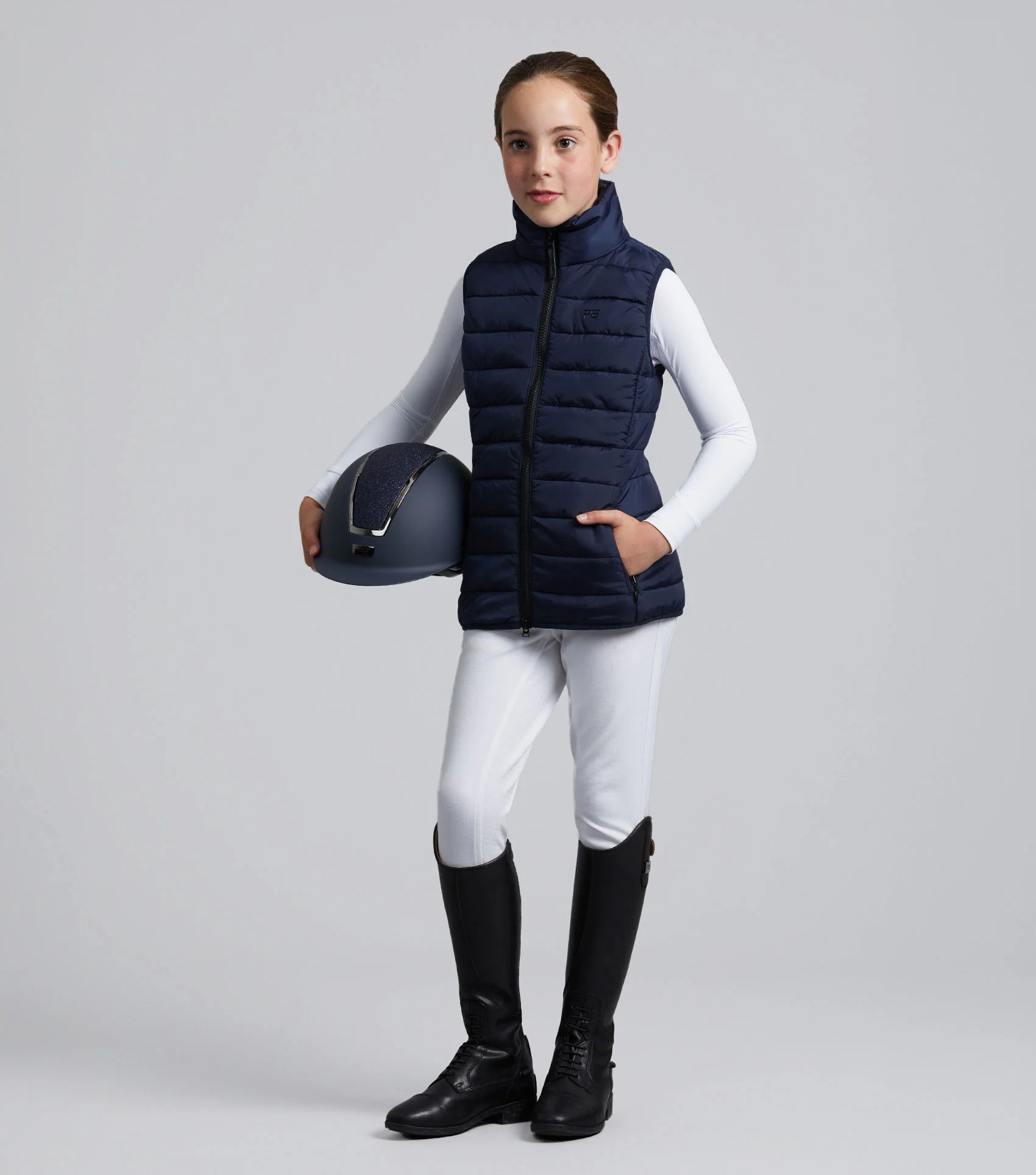 Premier Equine Dante Junior Navy Gilet: Equestrian riding vest for children.  Stylish and practical!