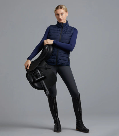 Premier Equine Dante Navy Riding Gilet for Women. Equestrian fashion, comfortable fit, moisture-wicking, quilted vest.