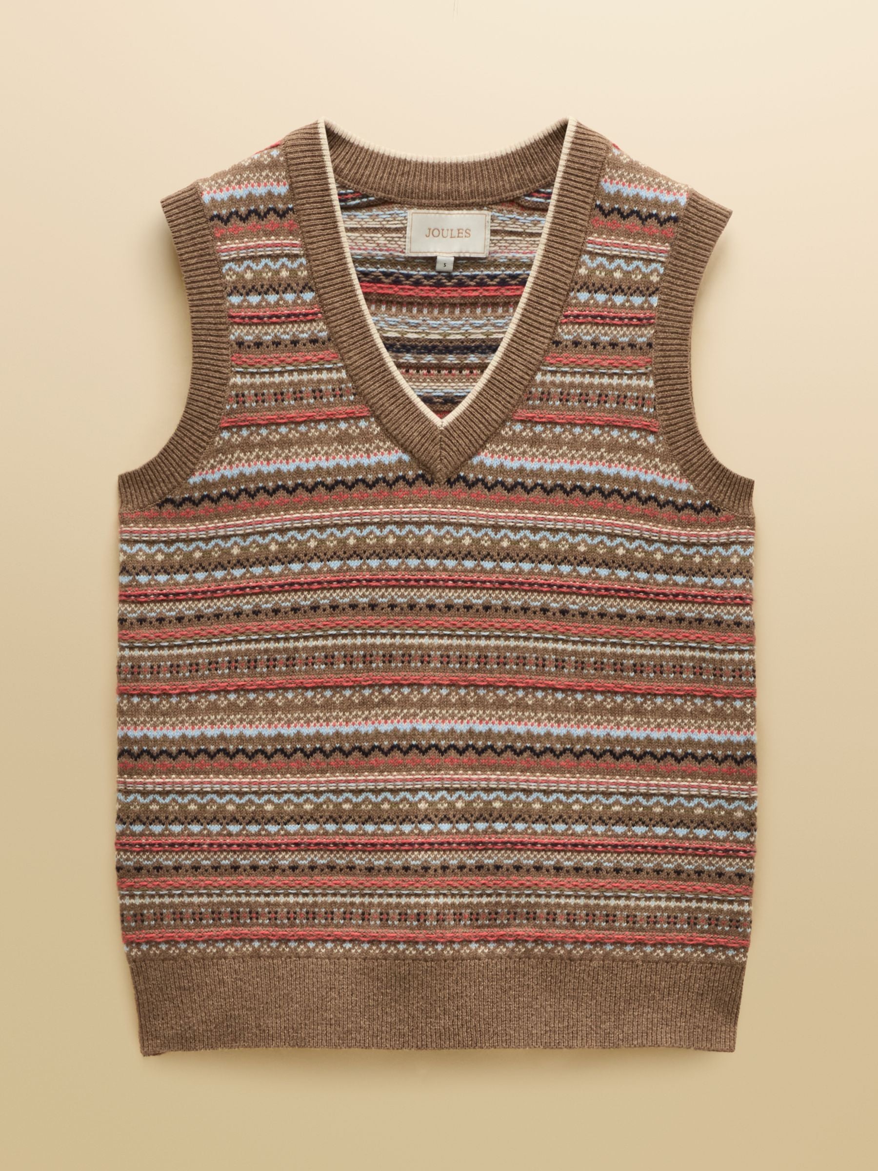 Joules Women's Brown Fair Isle V-Neck Knitted Vest