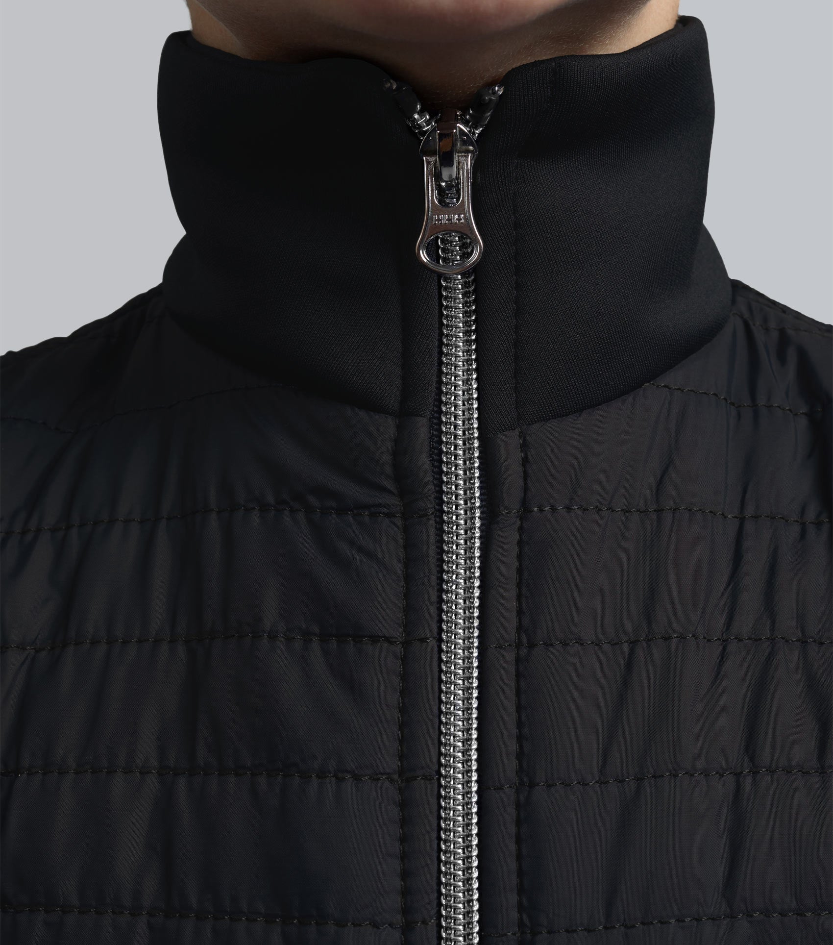 Premier Equine Mini Elena Girl's Hybrid Riding Jacket Black - Close-up of Zipper and Quilted Design