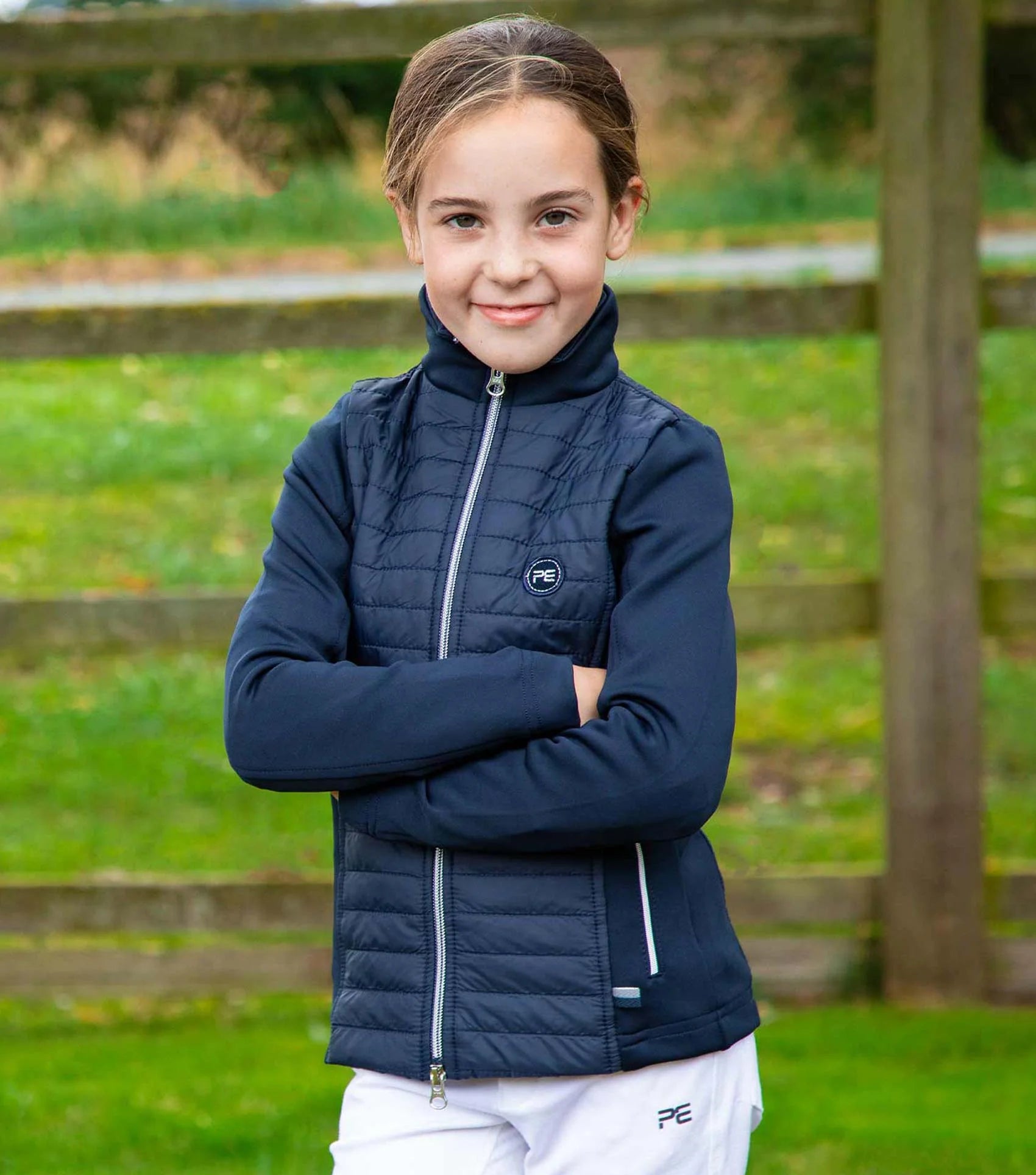 Premier Equine Mini Elena Girl's Navy Hybrid Riding Jacket: Young Equestrian Fashion
