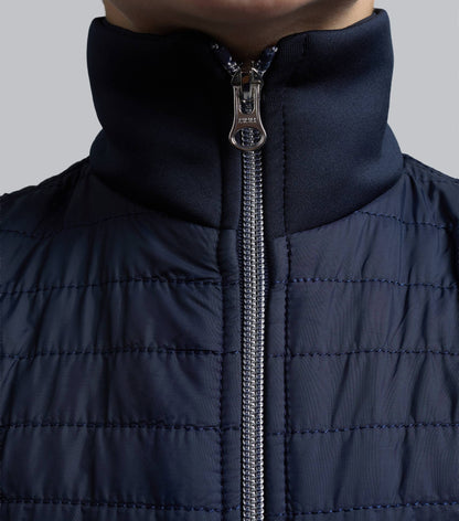 Premier Equine Girl's Navy Riding Jacket: Quilted Hybrid Equestrian Vest Jacket with YKK Zip - Close-up