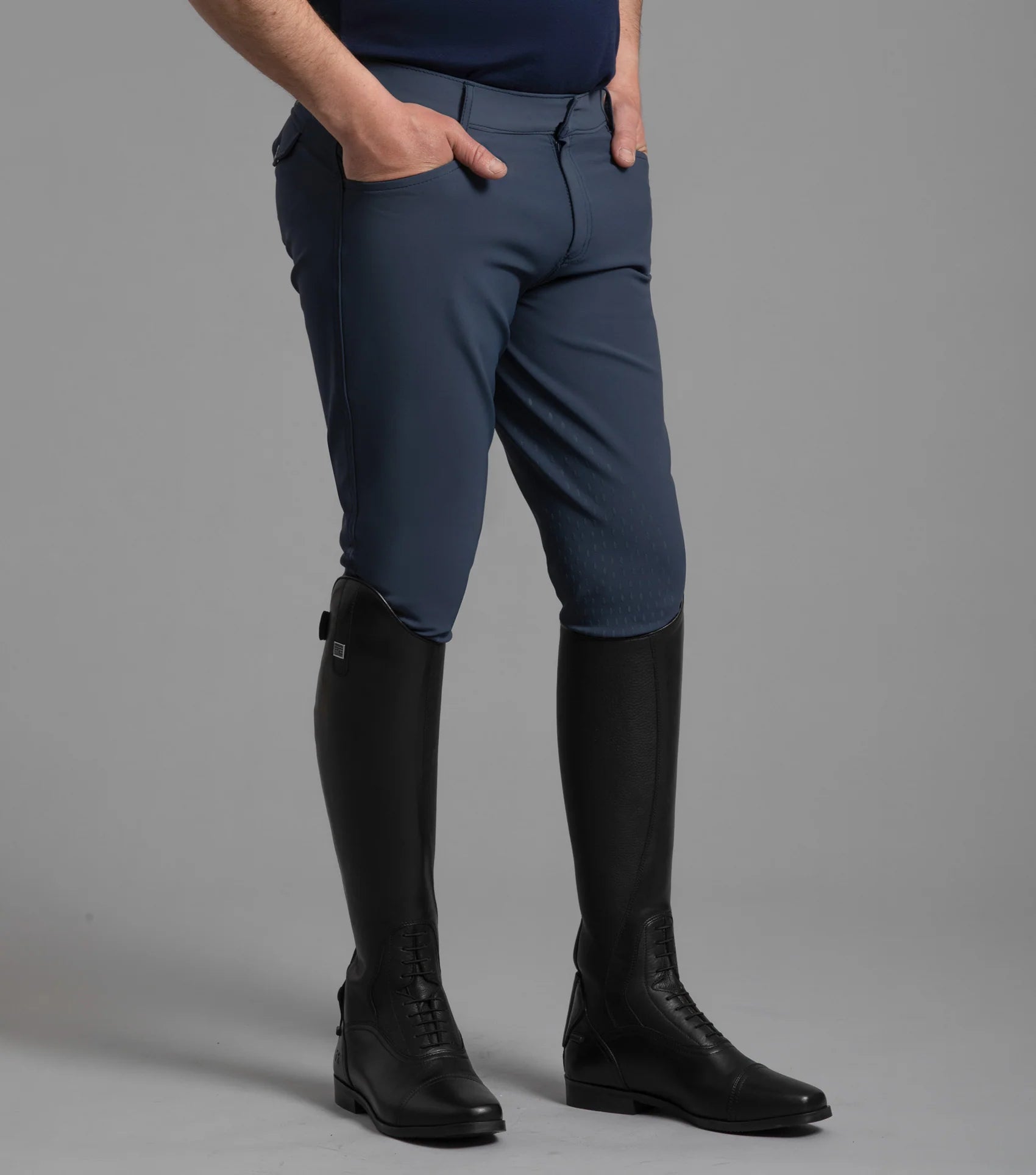 Premier Equine Emilio Men's Navy Riding Breeches with Gel Knee Patches - Equestrian Apparel