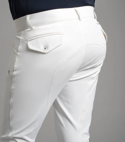 Premier Equine Emilio Men's White Competition Breeches with Gel Knee Patches