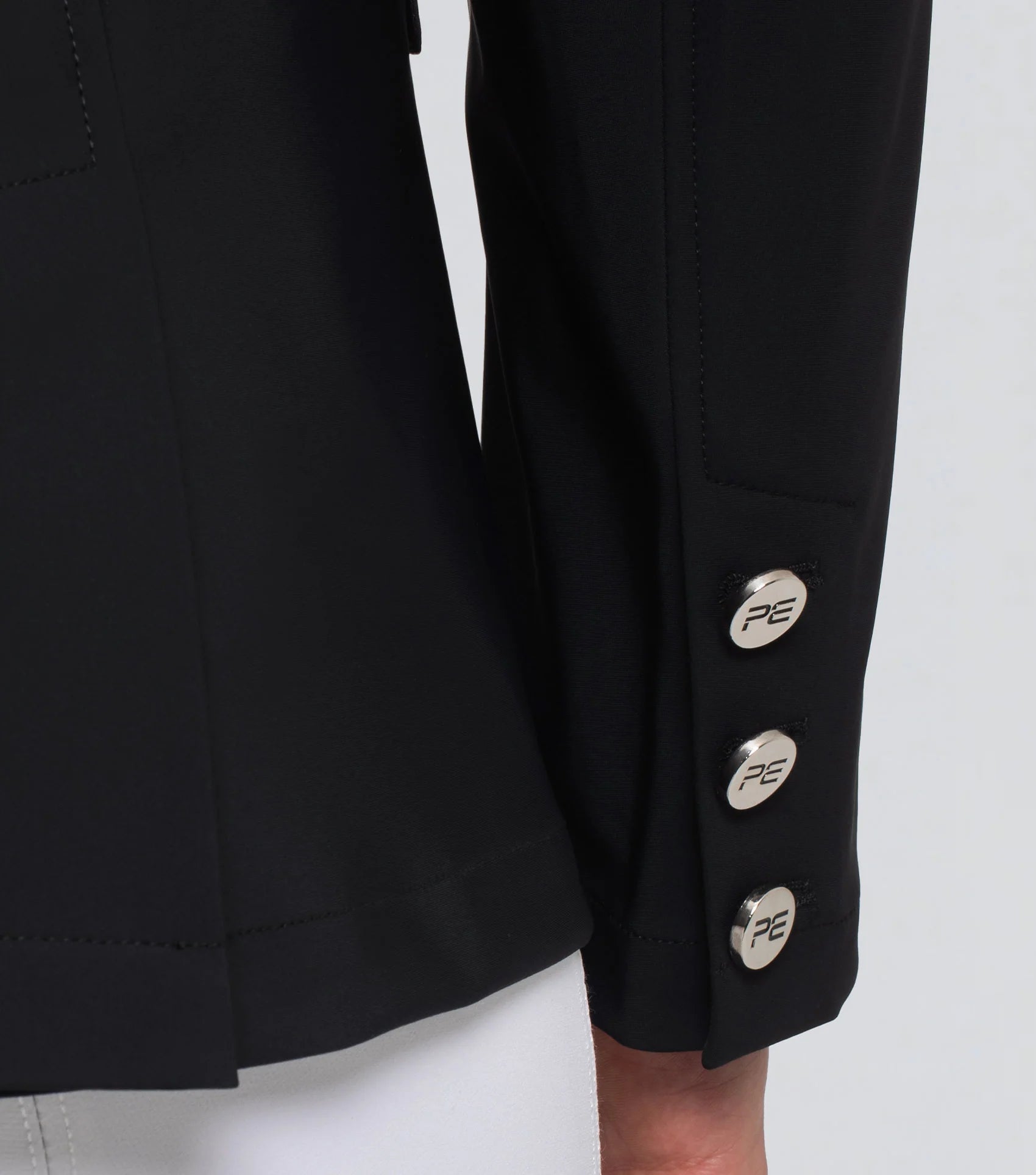 Premier Equine Enzo Men's Black Competition Jacket - Equestrian Riding Show Coat with Sleeve Detail & Logo Buttons