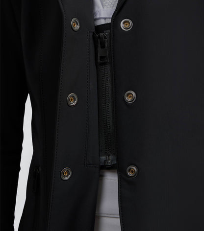 Premier Equine Evinco Girls Black Equestrian Competition Jacket Details: Zipper and Buttons