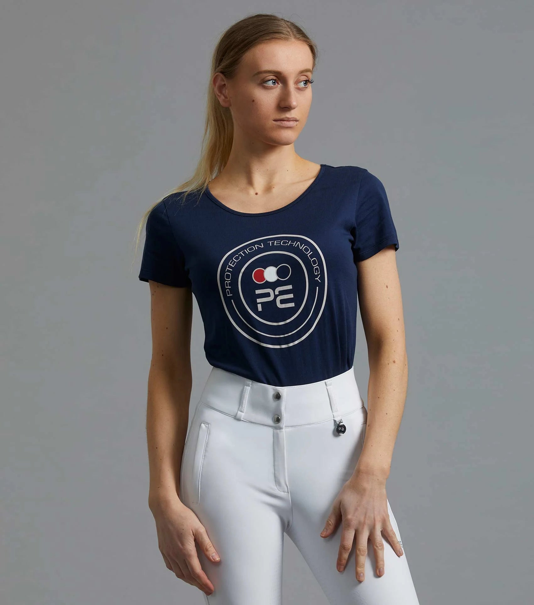 PREMIER EQUINE FIERO Ladies Navy Cotton T-Shirt. Stylish equestrian apparel for women. Shop Now!