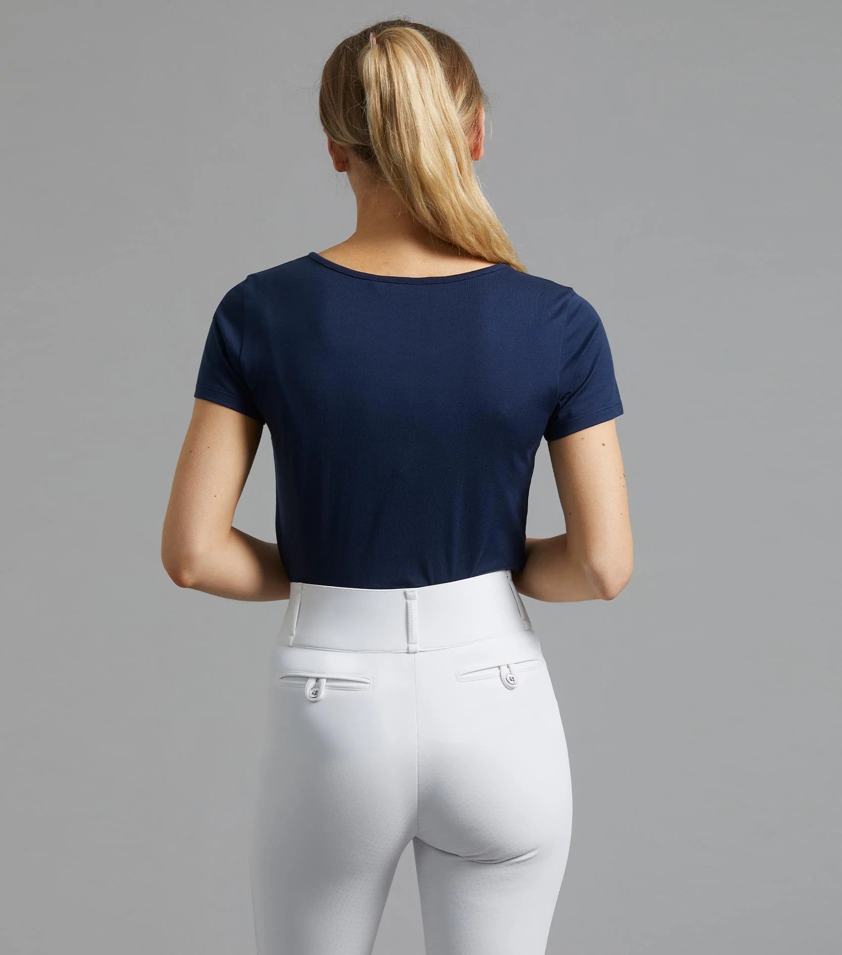 Women's Navy T-shirt and White Riding Breeches | Equestrian Apparel | Premier Equine | Equiflair