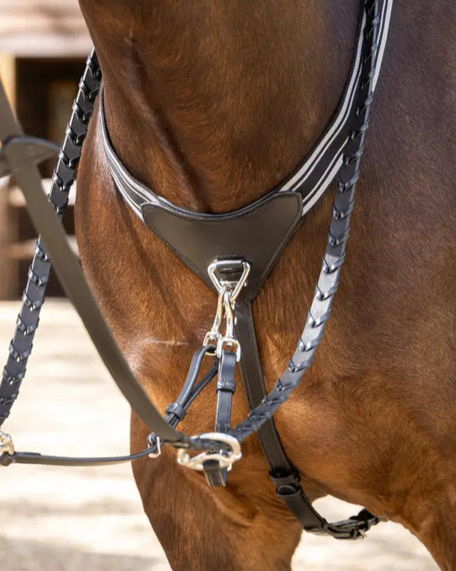 Lemieux Arika Elasticated Horse Breastplate - Black & Silver - Prevents Saddle Slipping