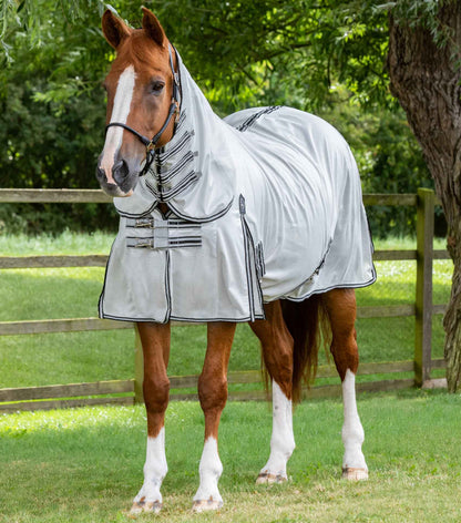 Horse Fly Rug: PREMIER EQUINE Fly Lite Bug Rug - Silver. Equiflair provides breathable fly protection for horses in a lightweight design.