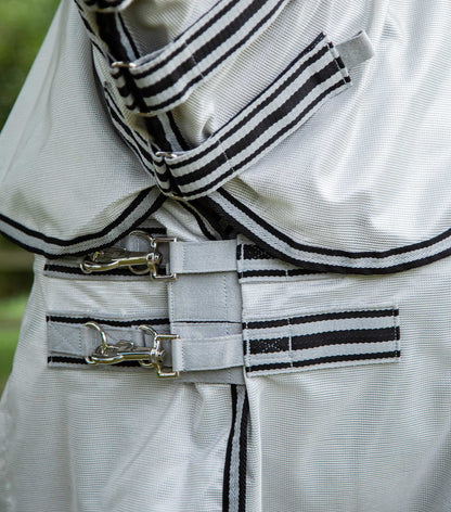 Premier Equine Fly Lite Bug Rug Silver: Close-up of Buckles & Straps - Horse Fly Protection, Mesh Fabric