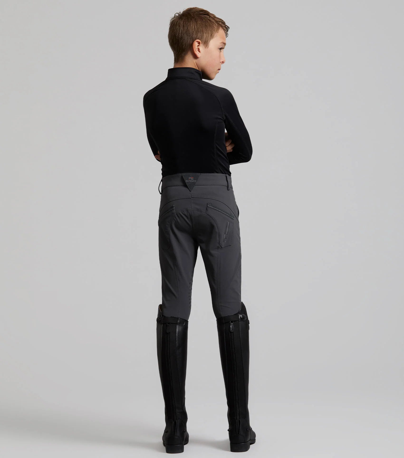 Boys Riding Breeches - Premier Equine Gando Gel Knee Equestrian Pants - Grey Breeches for Horse Riding