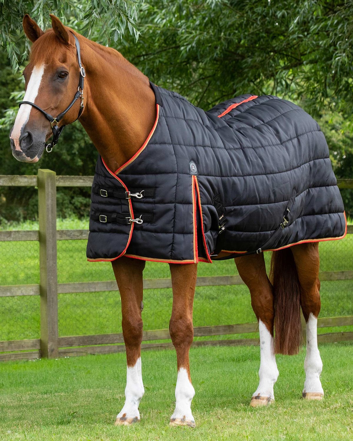 Premier Equine Garissa Stable Rug: Black Quilted Horse Rug with Orange Trim - Breathable & Warm 400g Stable Rug
