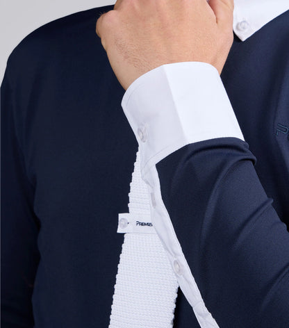 PREMIER EQUINE Giulio Men's Navy Show Shirt: Long Sleeve, Competition, Breathable, Stylish
