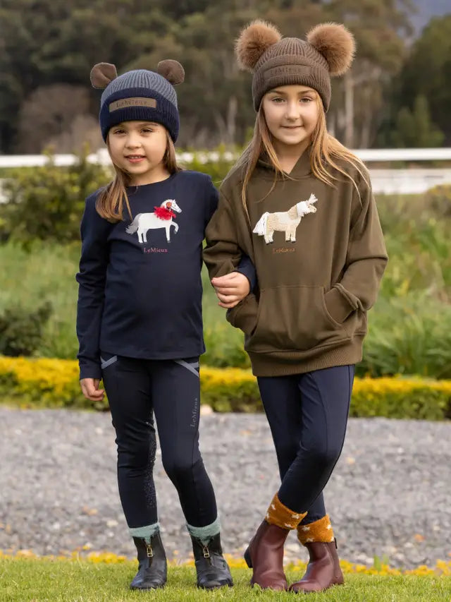 LEMIEUX Mini Romi Hoodie - Girls Equestrian Style - Horse Applique & Pom Pom Hats - Equiflair Children's Fashion