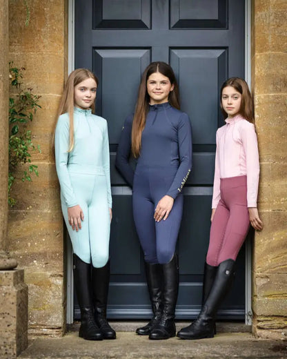LeMieux Young Rider Lizzie Mesh Leggings Aqua & Burgundy: Equestrian Fashion & Horse Riding Apparel for Girls - Equiflair