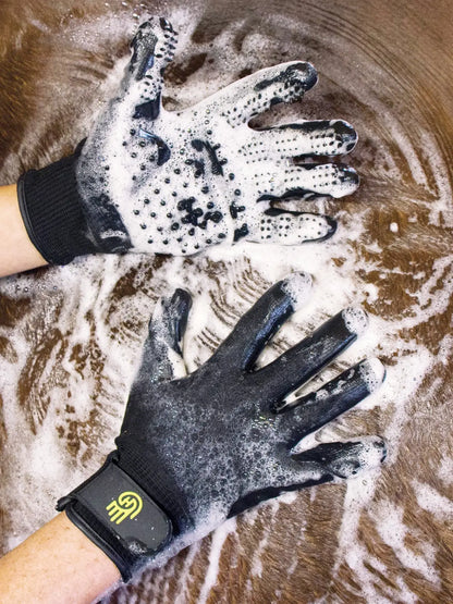 LEMIEUX HANDS ON GLOVE: Grooming gloves for horses and pets, scrubbing, massage, and de-shedding. Equiflair.