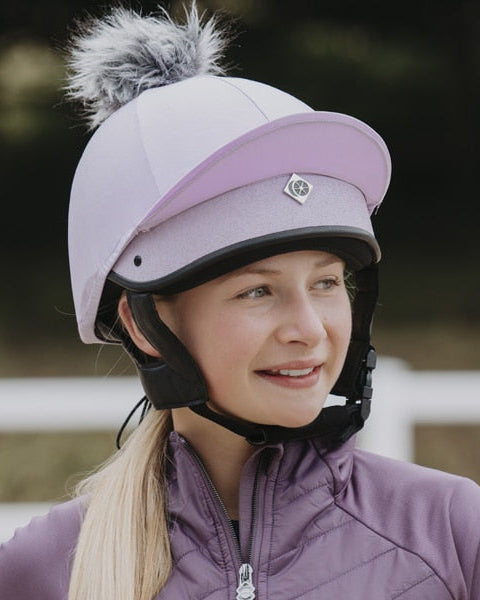 Lilac Charles Owen JS1 Pro Riding Helmet with Pom Pom - Equestrian Safety Gear by Harlow White