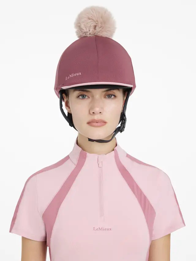 LeMieux Maria Mesh Hat Silk Rosewood: Equestrian Riding Helmet Cover with Pom-Pom