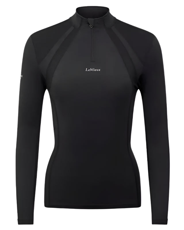 Lemieux Mia Mesh Long Sleeve Base Layer - Black - Women's Riding Shirt UV50+ Quarter Zip Breathable Equestrian Sportswear