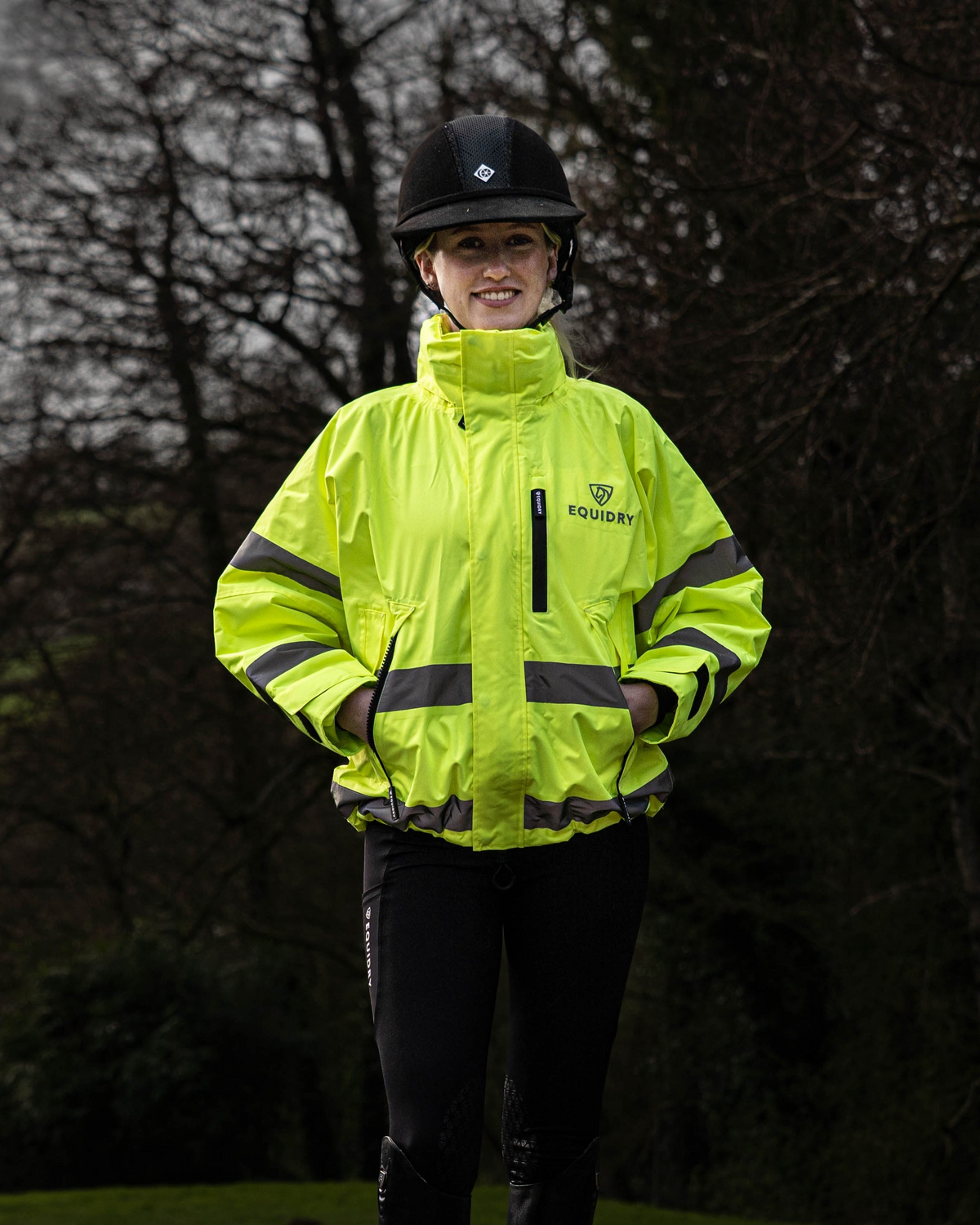 EQUIDRY Women's Hi-Vis Yellow Shortie Riding Coat - Waterproof & Breathable