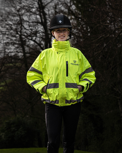 EQUIDRY Women's Hi-Vis Yellow Shortie Riding Coat - Waterproof & Breathable