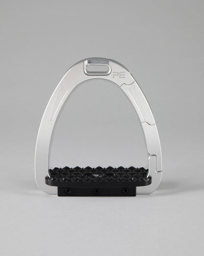 Premier Equine Intego Duo Silver Safety Stirrups - Equestrian Gear with Anti-Slip Tread & Double Action Hinge
