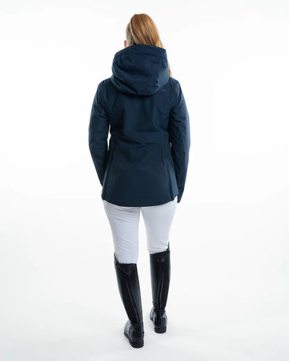 EQUIDRY Iris Waterproof Riding Jacket Women's Navy: Back View, Equestrian Apparel, Outdoor Gear.