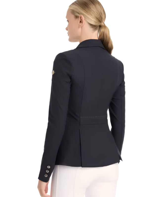 LeMieux Dynamique Navy Show Jacket: Stylish equestrian competition jacket with beaded trim & mesh lining for breathability.