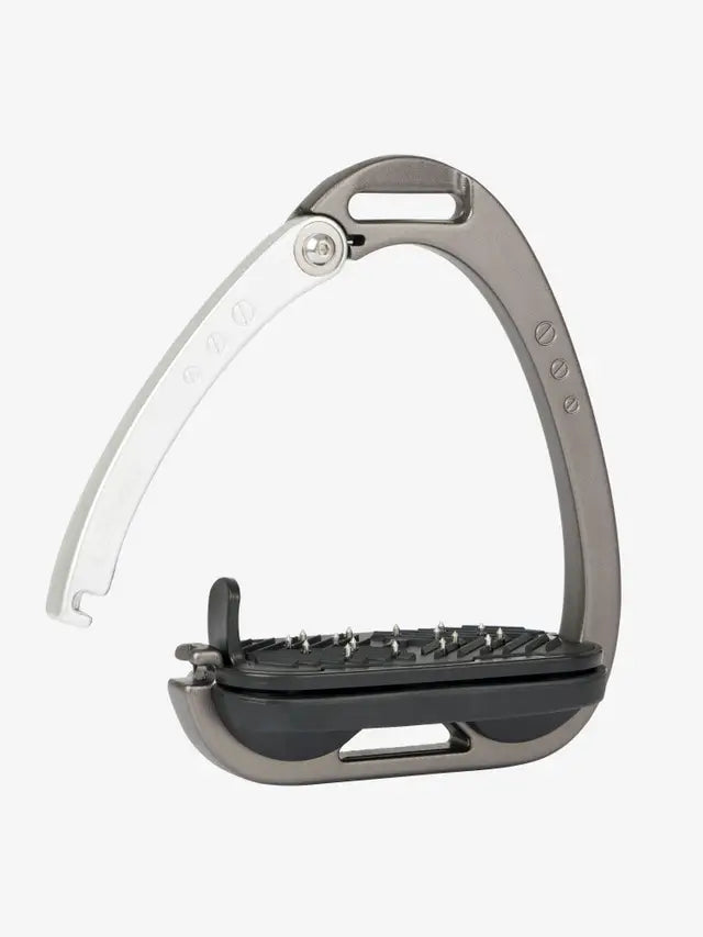 LeMieux Vector Control Stirrup: Equestrian Safety Stirrups, Silver & Carbon Finish