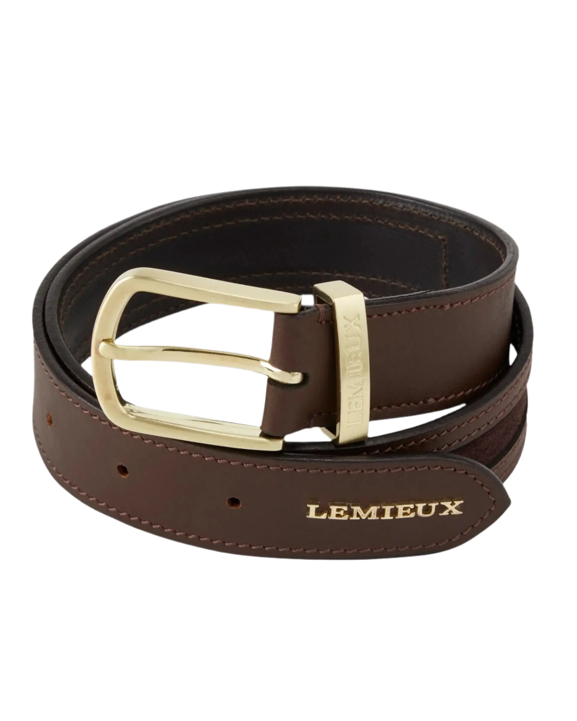 Lemieux Brown Leather Belt with Suede Insert & Gold Buckle | Stylish Riding Wardrobe Accessory