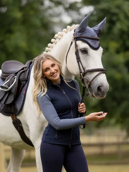 LeMieux Classic Fly Hood Jay Blue on Horse and Equestrian Model | Equiflair