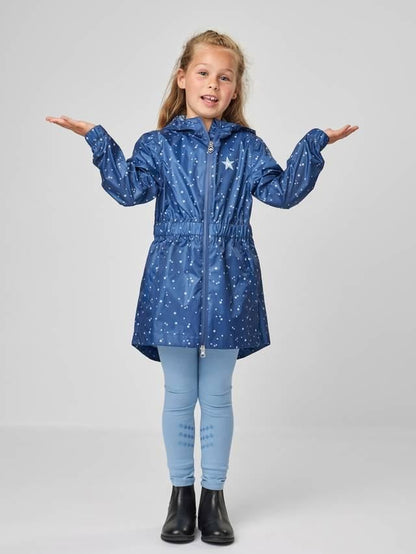 LEMIEUX MINI FLOW RAIN JACKET NAVY Equiflair: Girl's waterproof rain jacket with star print, perfect for rainy days and play!