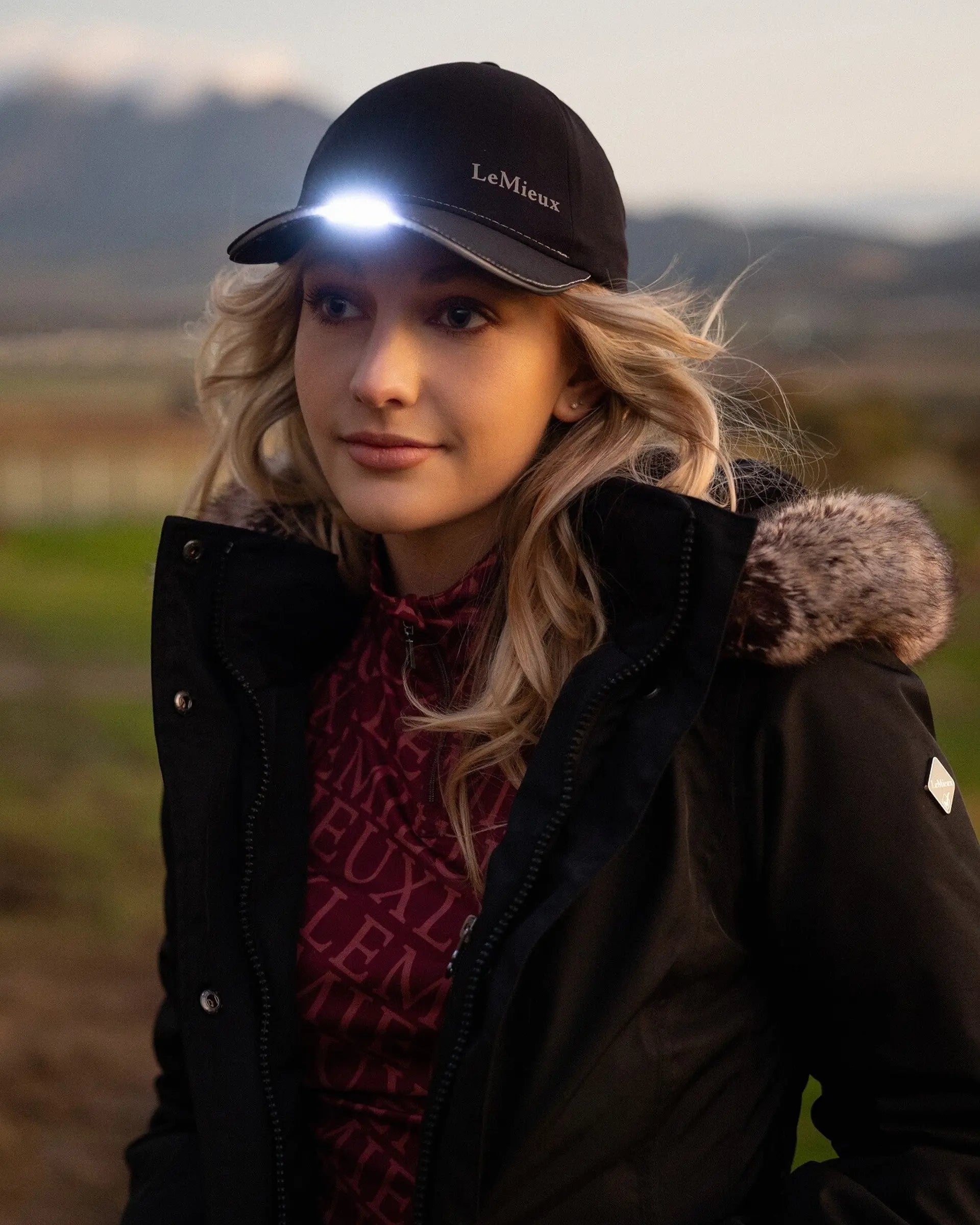 LeMieux Torch Cap Black. Equestrian light up hat for hands-free tasks from Equiflair