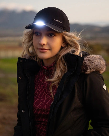 LeMieux Torch Cap Black. Equestrian light up hat for hands-free tasks from Equiflair