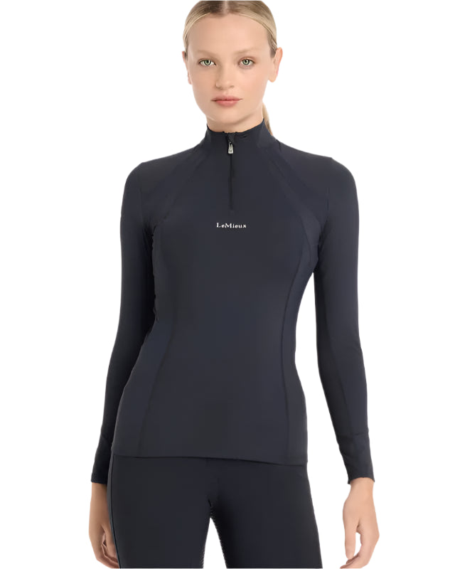 LeMieux Mia Mesh Base Layer, Black Long Sleeve Riding Shirt, UV Quarter Zip, Sweat-Wicking for Active Riders