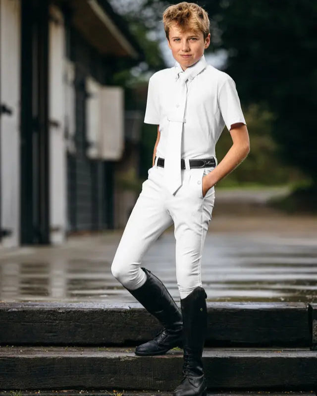 Boy in White Riding Breeches: LEMIEUX Young Rider Equestrian Apparel for Boys