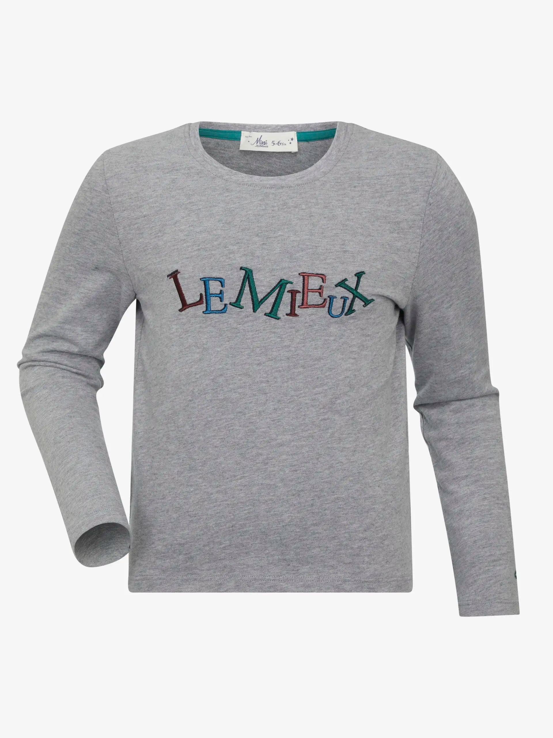 Lemieux Mini Jamie Grey Long Sleeve Top for Girls 5-6 Years - Cotton Kids Equestrian Shirt with Flocked Print & Embroidered Logo