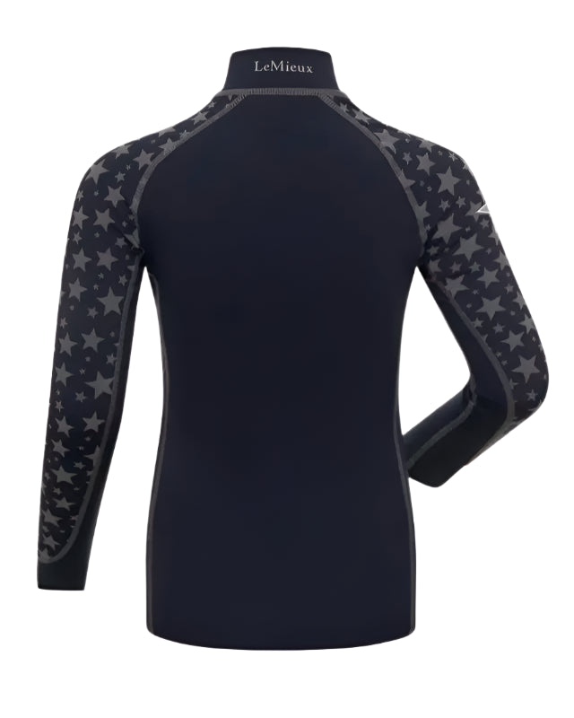 LeMieux Mini Reflective Print Base Layer - Indigo Equestrian Long Sleeve Shirt with UV Protection and Moisture-Wicking