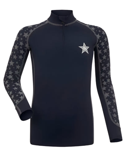 LEMIEUX Mini Reflective Print Base Layer - Indigo. Equestrian star print long sleeve shirt, reflective detail.