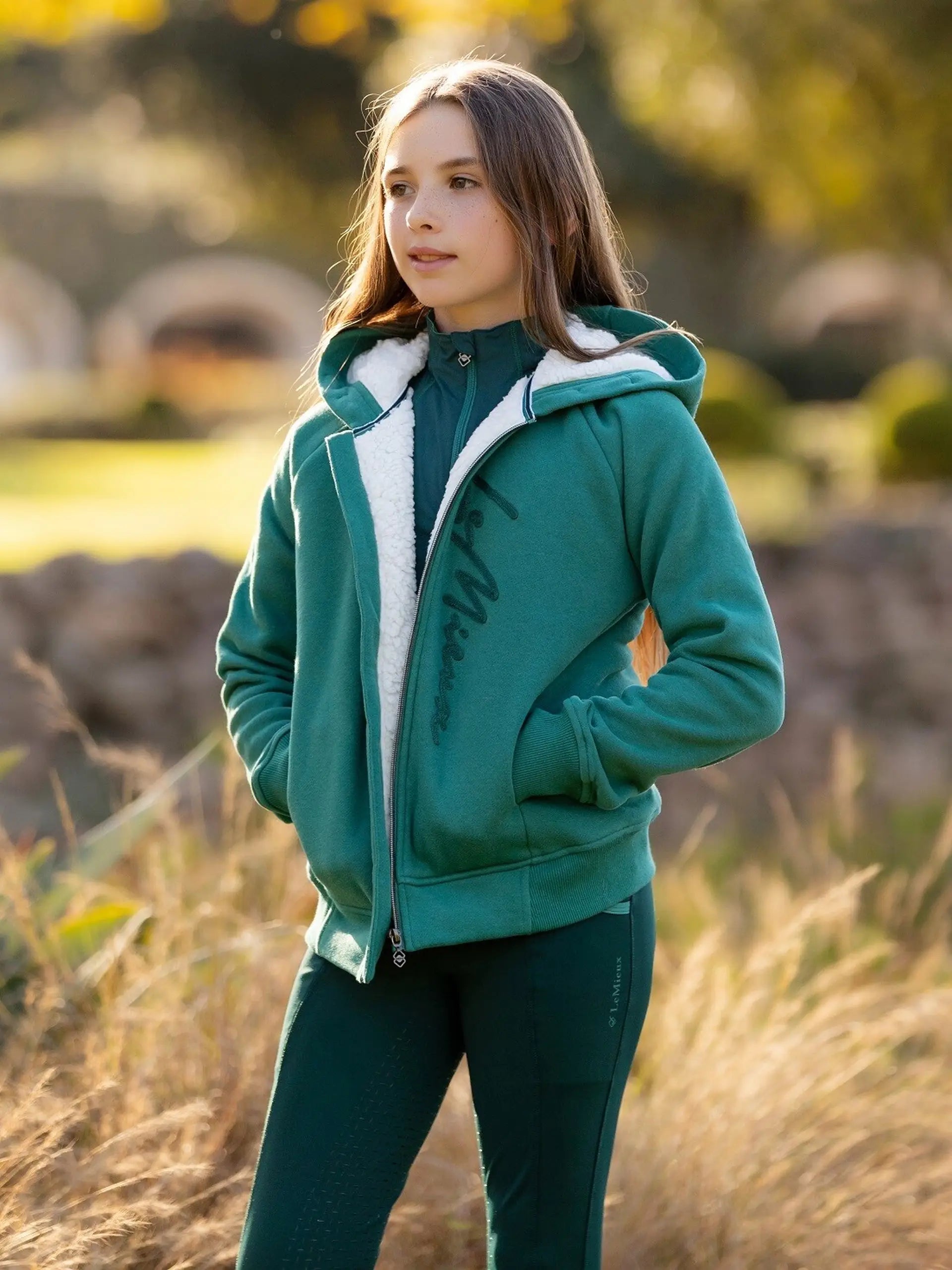 LeMieux Young Rider Sherpa Lined Hollie Hoodie Evergreen