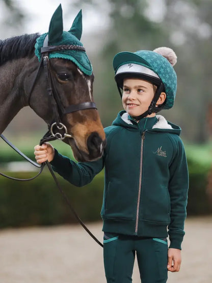 Child with Horse in Lemieux Mini Sherpa Lined Lily Hoodie Spruce | Equiflair Riding Apparel