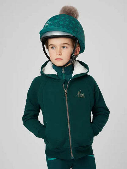 LEMIEUX MINI SHERPA LINED LILY HOODIE SPRUCE green. Children's Equestrian wear, hooded jacket with fleece lining.