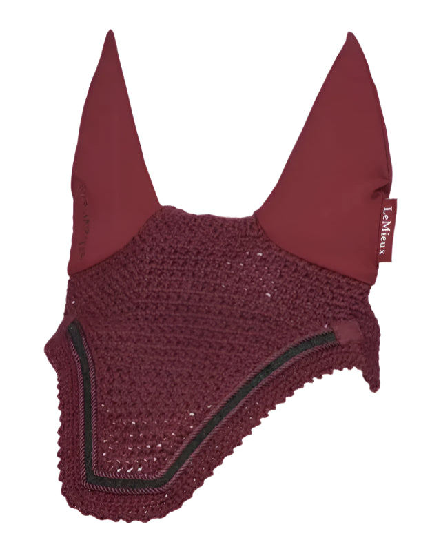 LeMieux Crystal Fly Hood Burgundy: Hand-crocheted horse ear net for fly protection & style. Equine fly veil for competition & performance.