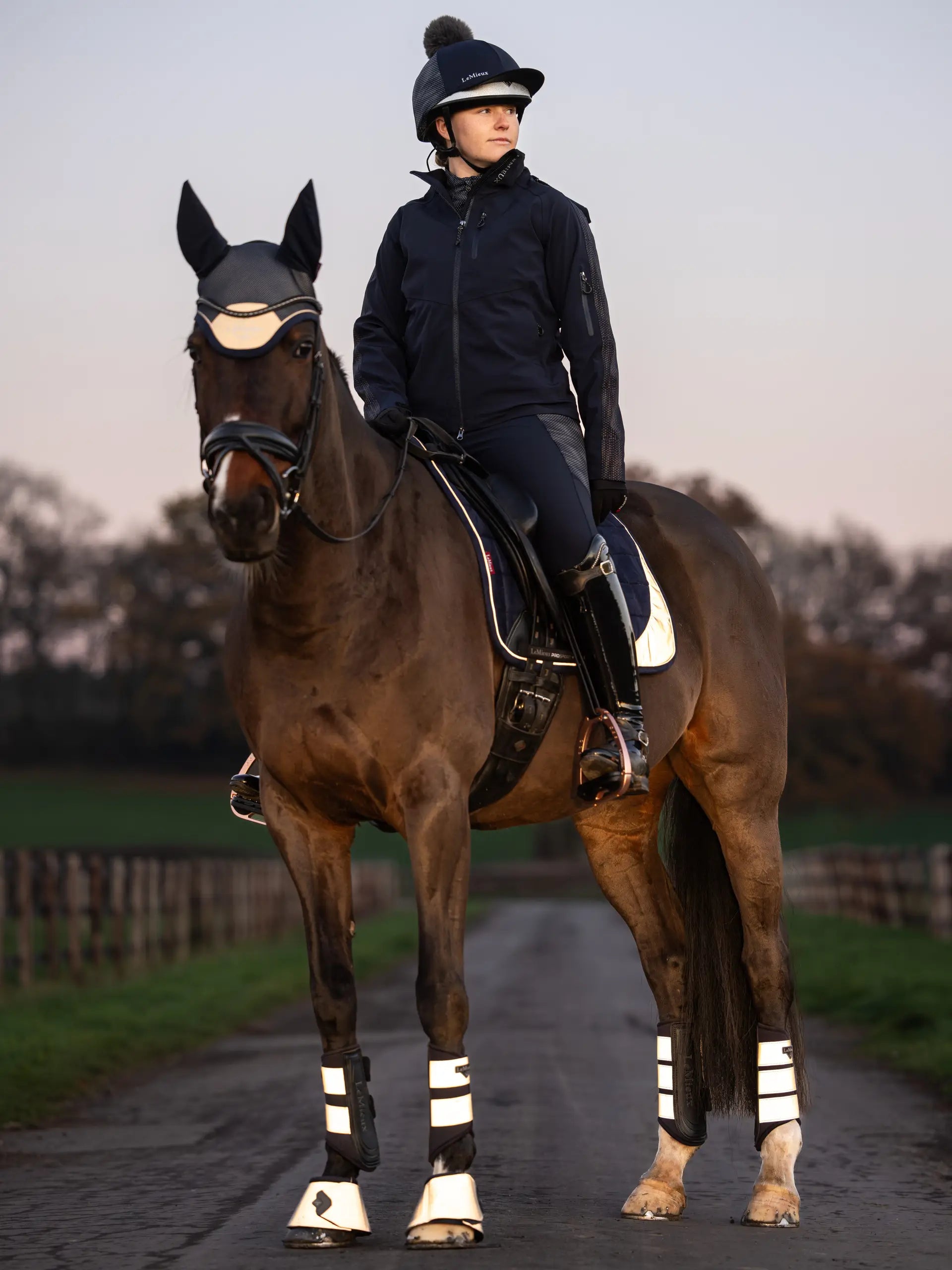 LeMieux Reflective Horse Rider: Dressage Square Saddle Pad, Equestrian Gear, Safety in Navy