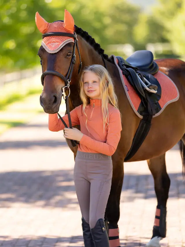 LeMieux Young Rider in Apricot Base Layer with Horse | Girl Horse Riding Apparel