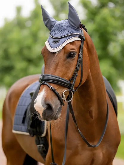 LeMieux Loire Fly Hood Jay Blue: Equestrian horse ear net for fly protection, stylish & comfortable, perfect for riding and competitions.
