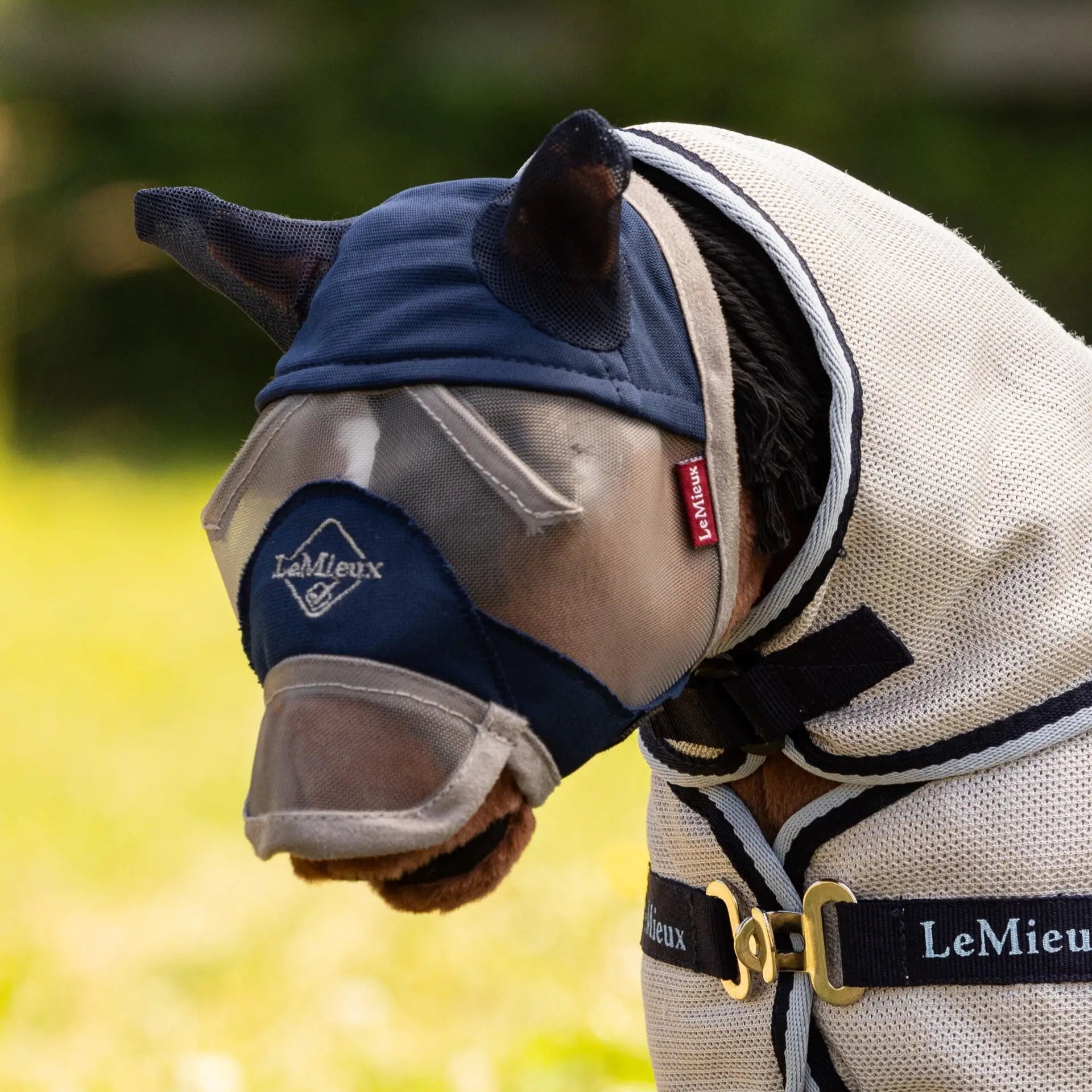 LEMIEUX Toy Pony Fly Mask Navy: Mini Horse Fly Protection, Mesh Ears & Fleece Trim